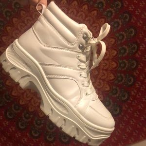 White chunky sneaker boots